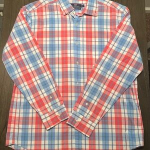 Vineyard Vines Men's Red and Blue Plaid Shirt